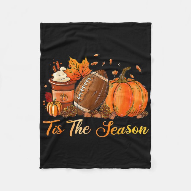 Pumpkin Spice Footll Tis The Season Fall Thanksgiv Fleece Blanket (Front)
