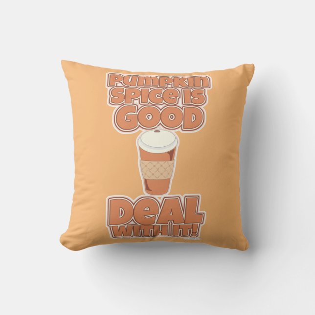 Pumpkin Spice Funny Cute Cartoon Slogan Throw Pillow (Front)