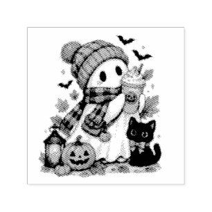 Pumpkin Spice Ghost Cozy Halloween Self-inking Stamp