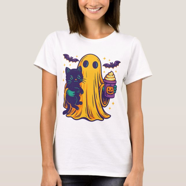 Pumpkin Spice Ghost PNG｜fall catful｜fall cat png｜g T-Shirt (Front)
