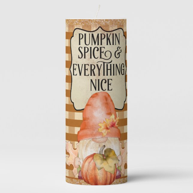 Pumpkin Spice Gnome Plaid  Thermal Tumbler Pillar Candle (Front)