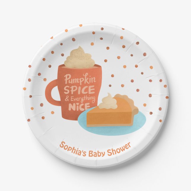 Pumpkin Spice Latte and Pie Baby Shower Supplies Paper Plates (Front)