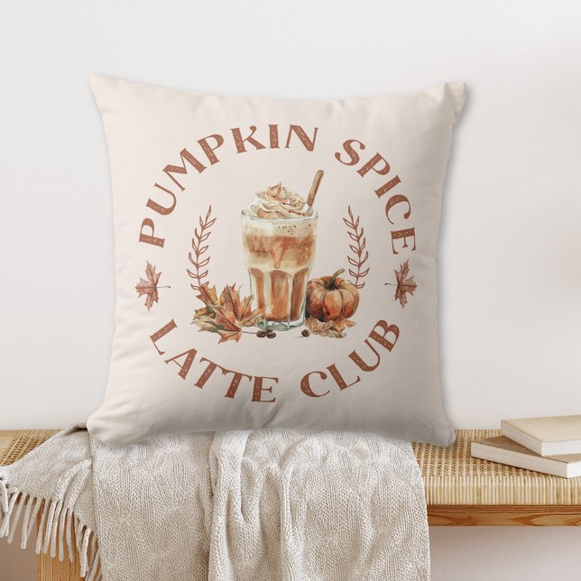 Pumpkin Spice Latte Club Fall Autumn Throw Pillow (In situ)