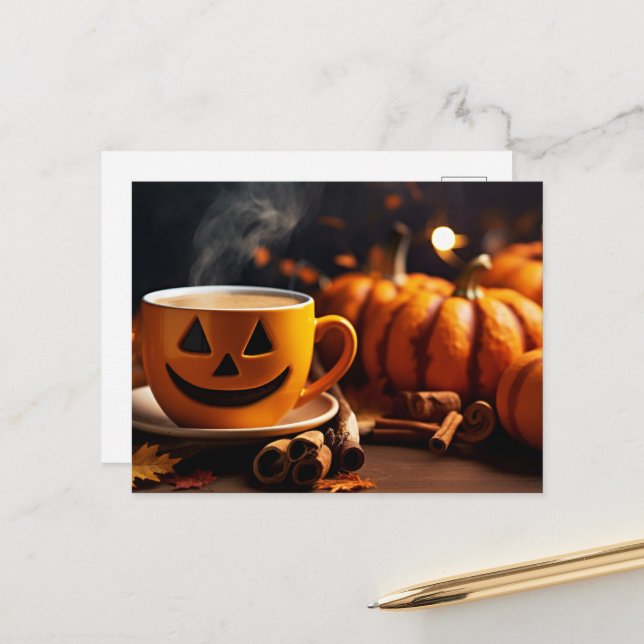 Pumpkin Spice Latte Coffee Postcard (Front/Back In Situ)