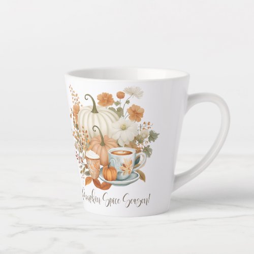 Pumpkin Spice Latte Fall Floral Autumn Leaves  Latte Mug