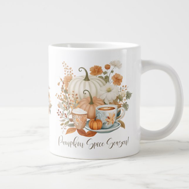 Pumpkin Spice Latte Fall Leaf Floral Giant Coffee Mug (Right)