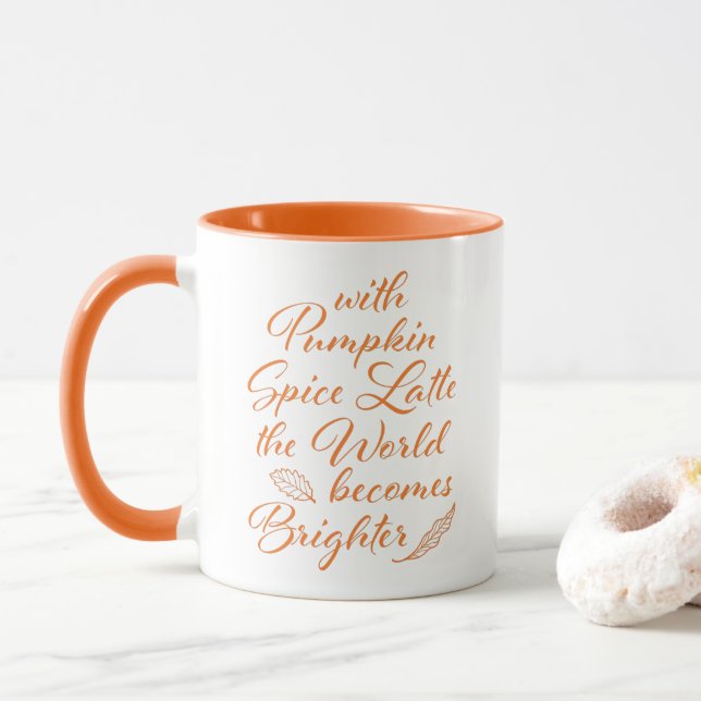 Pumpkin Spice Latte Fall Orange White Mug (With Donut)