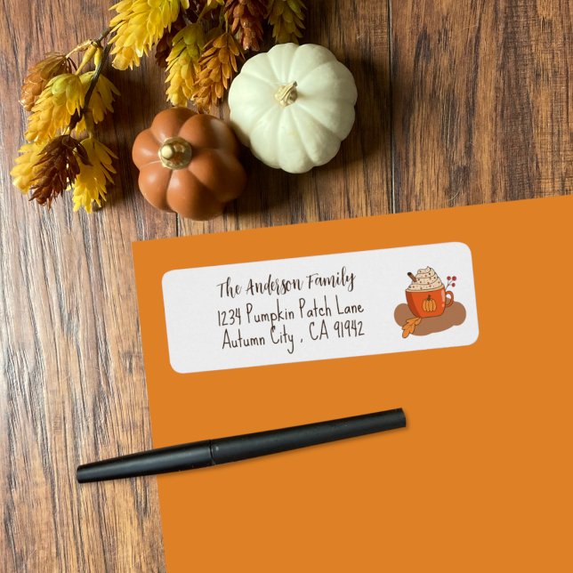 Pumpkin Spice Latte Fall Return Address Labels (Cute pumpkin spice latte doodle fall return address labels .)