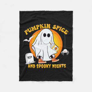 Pumpkin Spice Latte Fall Vibe Halloween Spooky Gho Fleece Blanket