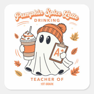 Pumpkin Spice Latte Ghost Personalized Name Teache Square Sticker