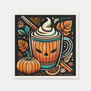 Pumpkin Spice Latte Halloween Design Napkins