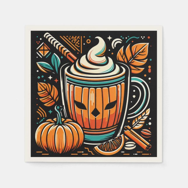 Pumpkin Spice Latte Halloween Design Napkins (Front)