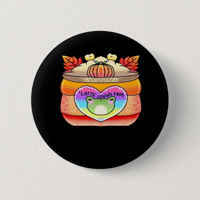 Pumpkin Spice Latte Loving Frog Button (Front)