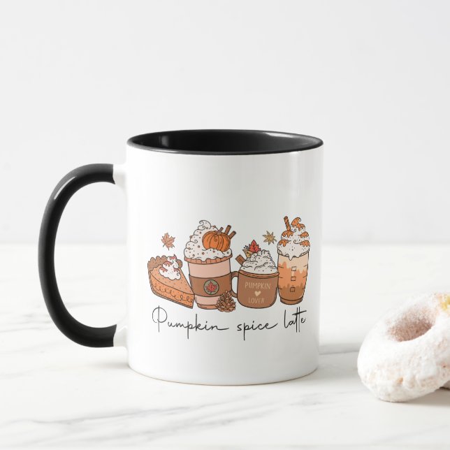 Pumpkin Spice Latte Mug, Fall Vibes Mug, Retro Mug (With Donut)