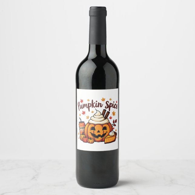 Pumpkin Spice Latte Pumpkin Pie Autumn Fall  Wine Label (Front)