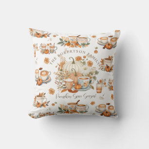 Pumpkin Spice Latte Season Floral Mug Autumn Fall Throw Pillow