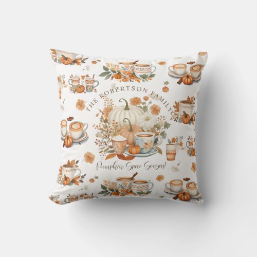 Pumpkin Spice Latte Season Floral Mug Autumn Fall Throw Pillow