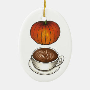 Pumpkin Spice Lover Coffee Latte Autumn Holiday Ceramic Ornament