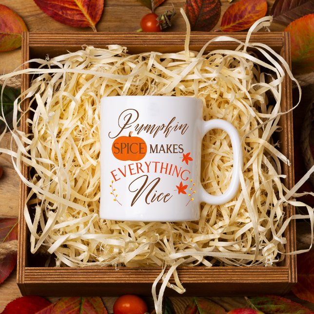 Pumpkin Spice Makes Everything Nice Two-Tone Coffee Mug (Pumpkin Spice Makes Everything Nice Mug Mockup.)