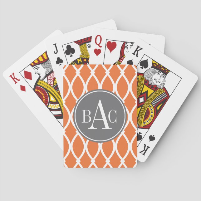 Pumpkin Spice Monogrammed Barcelona Print Poker Cards (Back)