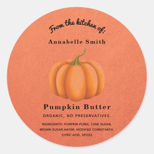 Pumpkin Spice Orange Fall Custom Personalized Jar Classic Round Sticker
