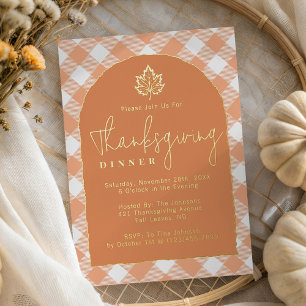 Pumpkin Spice Orange Plaid Thanksgiving Dinner Foil Invitation
