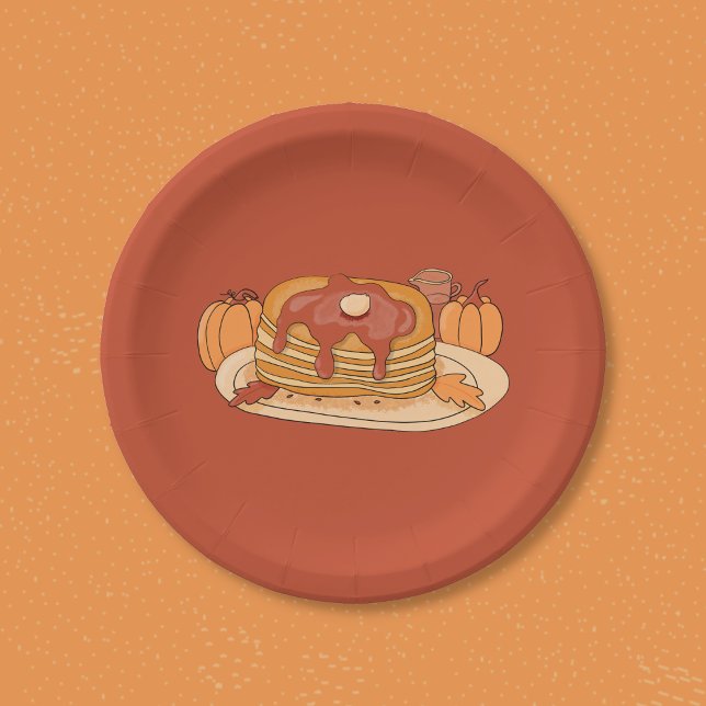 Pumpkin Spice Pancakes Reddish-Brown Paper Plate (Creator Uploaded)