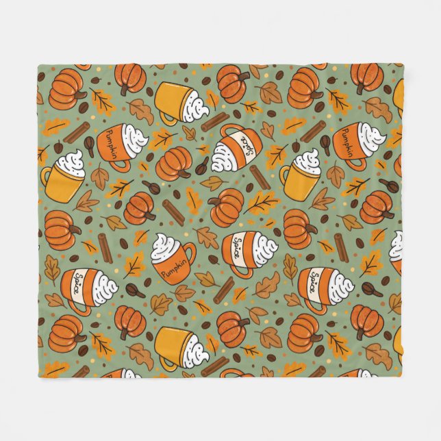 Pumpkin Spice Pattern | Cozy Fall Coffee Lover Des Fleece Blanket (Front (Horizontal))
