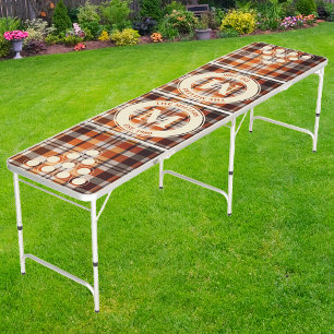 Pumpkin Spice Plaid Family Monogram & Name Beer Pong Table