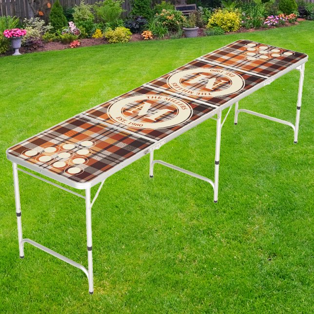 Pumpkin Spice Plaid Family Monogram & Name Beer Pong Table (Creator Uploaded)