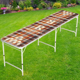 Pumpkin Spice Plaid Family Name & Initial Beer Pong Table