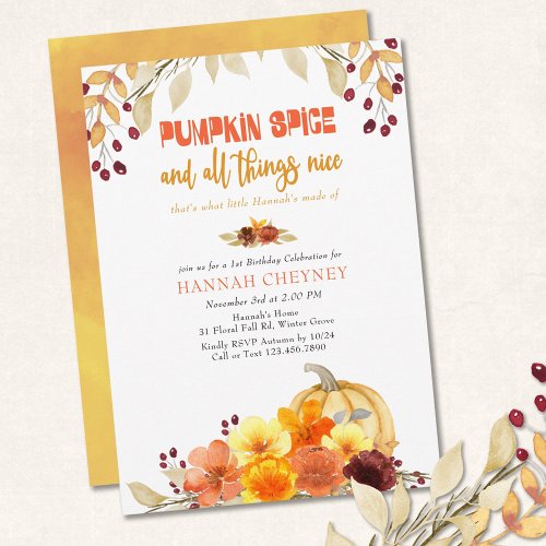 Pumpkin Spice Poem Autumn Flowers Any Age Birthday Invitation