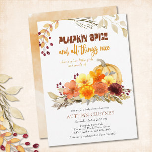 Pumpkin Spice Poem Autumn Flowers Baby Shower Invitation
