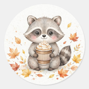 Pumpkin Spice Raccoon Fall Classic Round Sticker