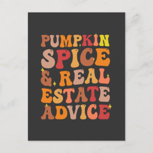 Pumpkin Spice & Real Estate Advice Funny Groovy  Invitation Postcard