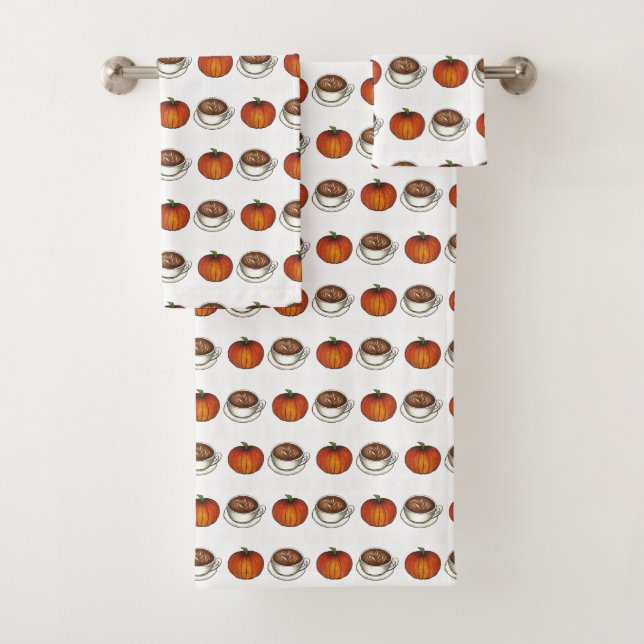 Pumpkin Spice Season Autumn Coffee Latte Fall Bath Towel Set (Insitu)