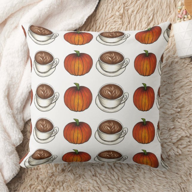 Pumpkin Spice Season Coffee Latte Autumn Fall  Throw Pillow (Blanket)