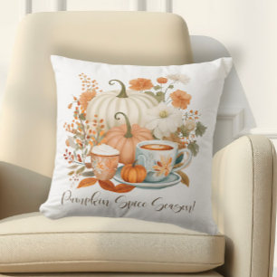 Pumpkin Spice Season Floral Latte Mug Autumn Fall Throw Pillow