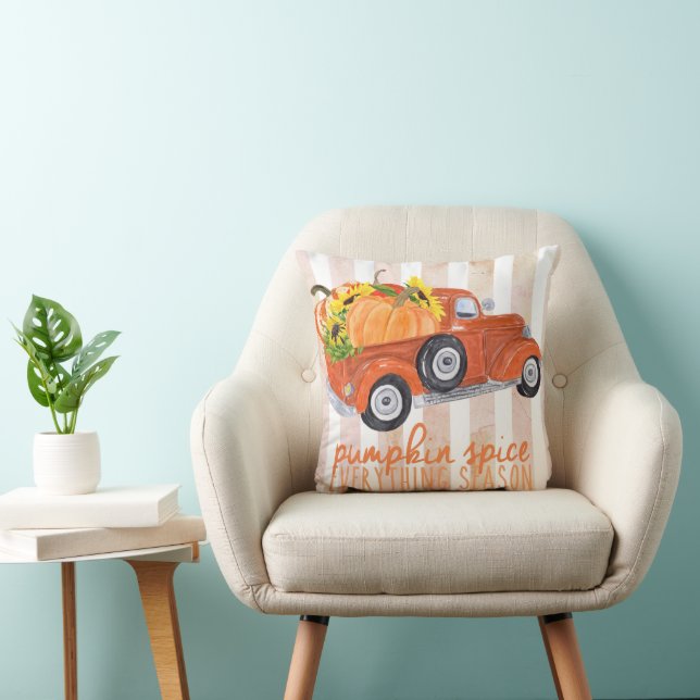 Pumpkin Spice Season Orange Truck Throw Pillow (Chair)