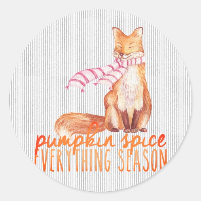 Pumpkin Spice Season Sitting Fox Classic Round Sticker (Front)
