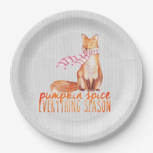 Pumpkin Spice Season Sitting Fox Paper Plates (Front)