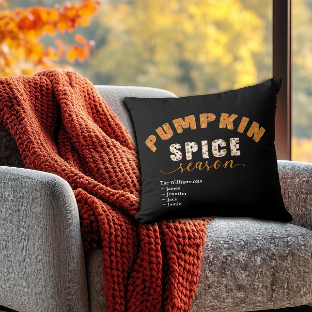 Pumpkin Spice Season Vibes Personalize Name Throw Pillow (Creator Uploaded)