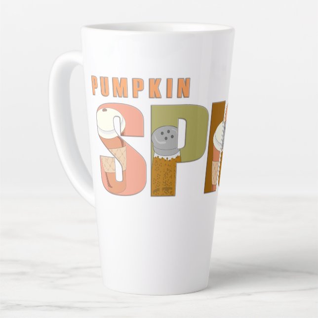 Pumpkin Spice Seasonal Words Logo Art Latte Mug (Left Angle)