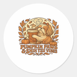 Pumpkin Spice Shih Tzu Retro Autumn Vibes Essentia Classic Round Sticker