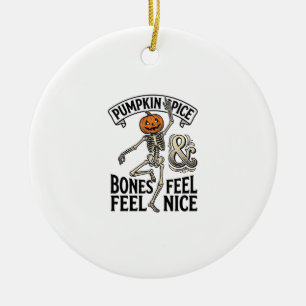 Pumpkin Spice Skeleton Vintage Halloween Dance Shi Ceramic Ornament