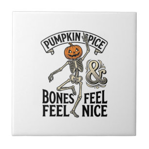 Pumpkin Spice Skeleton Vintage Halloween Dance Shi Ceramic Tile