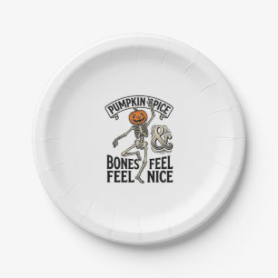 Pumpkin Spice Skeleton Vintage Halloween Dance Shi Paper Plates