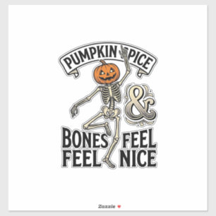 Pumpkin Spice Skeleton Vintage Halloween Dance Shi Sticker