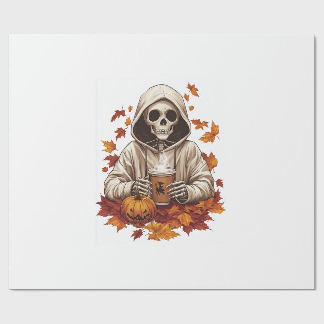  Pumpkin Spice Skeleton Wrapping Paper (Flat)
