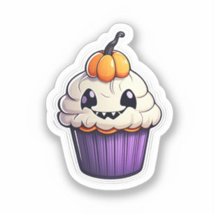 Pumpkin Spice Smiles: Halloween Cupcake Sticker